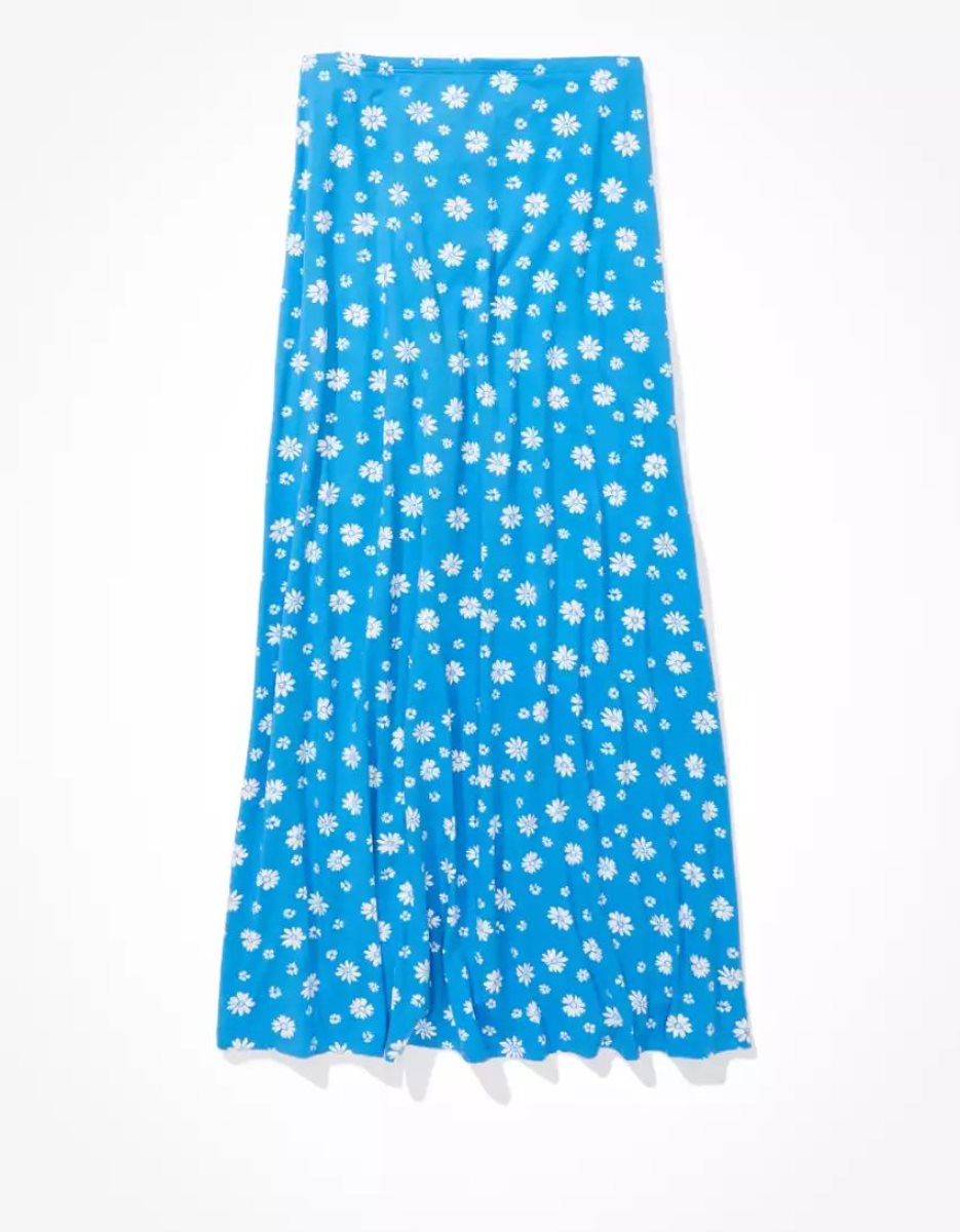 Jupes American Eagle AE Floral Ruched Midi Bleu Femme | XUY-07801437